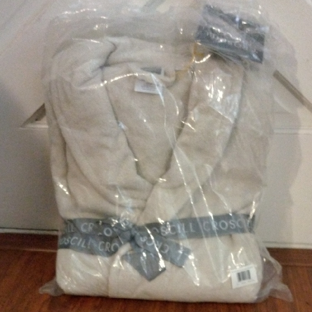 Croscill Soft Lotus Linen Turkish Cotton Cream Bathrobe S/M